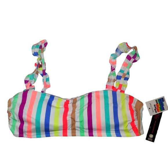 No Boundaries NEW Junior's Ribbed Ruffle Strap Bandeau Bikini Swim Top 1027 - 32 - Picture 4 of 6